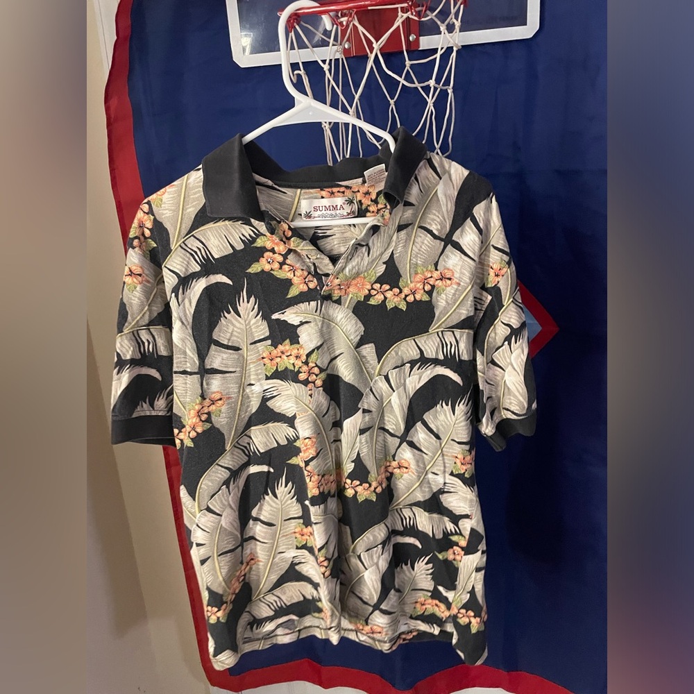 SUMMA Dress shirt | Size Medium | Black, orange, green, & white